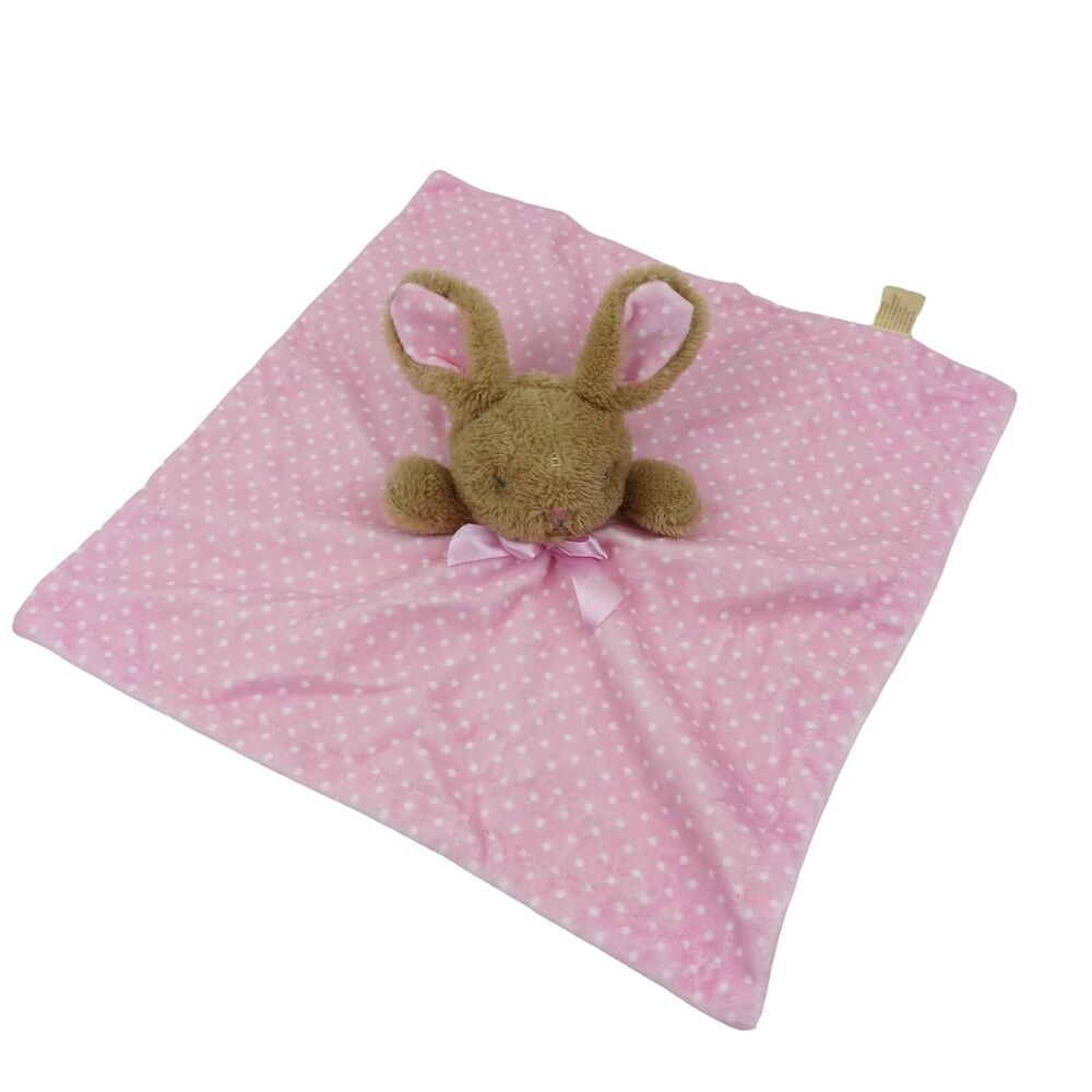 MTY Pink Bunny Rabbit Plush Lovey Security Blanket Rattle Polka Dot 13"x 13"